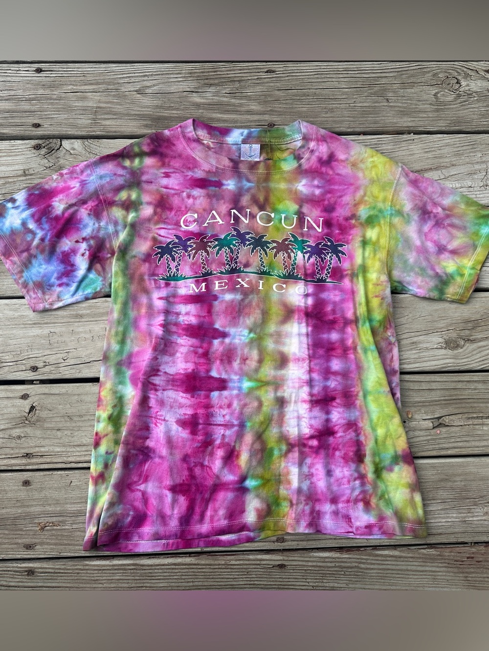 Vintage Hand Dyed Cancun Anchor Tourist Cotton T-Shirt, Size L